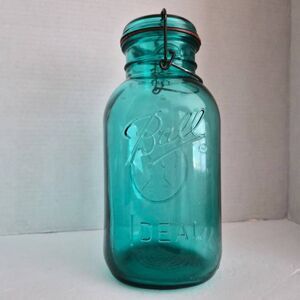 Vintage Ball Ideal Aqua Blue Mason Jar w/ Bicentennial Eagle & Wire Side Closure